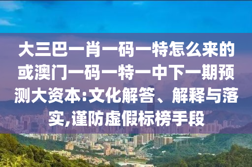 大三巴一肖一碼一特怎么來的或澳門一碼一特一中下一期預(yù)測大資本:文化解答、解釋與落實,謹(jǐn)防虛假標(biāo)榜手段